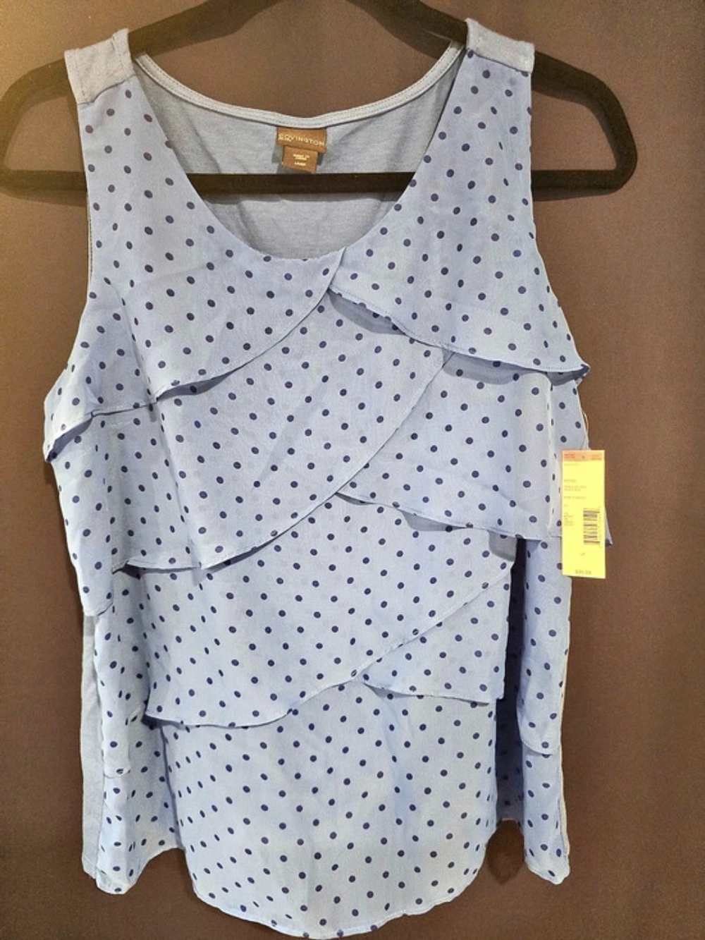 Sears Polka Dot Ruffle Tank Top in Blue Size Large NWT